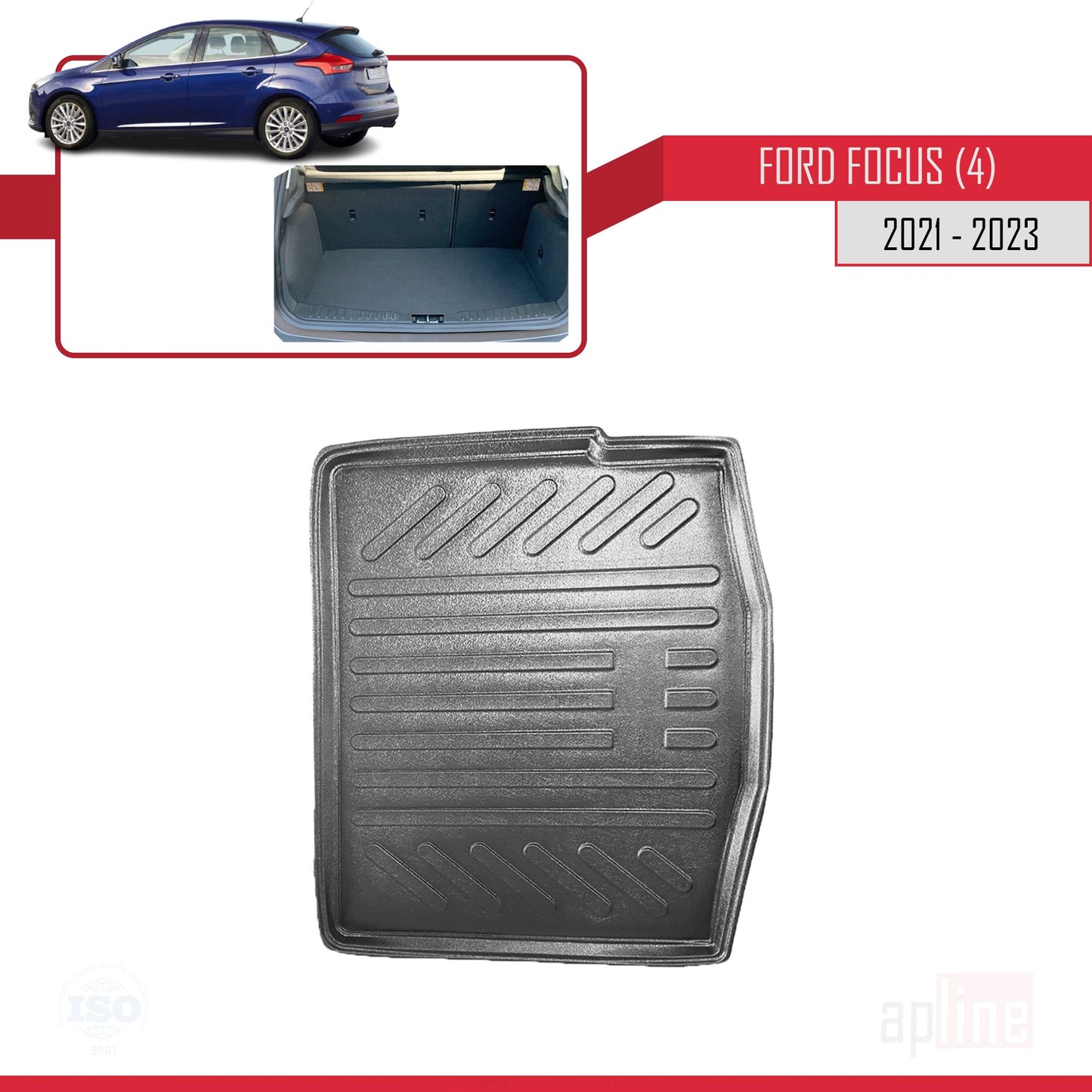 Compatibile con Ford Focus 3 (C346) HB Post-Facelift 2015-2018 Flessibile Vasca Baule Piano di Carico Tappetino Bagagliaio Nero