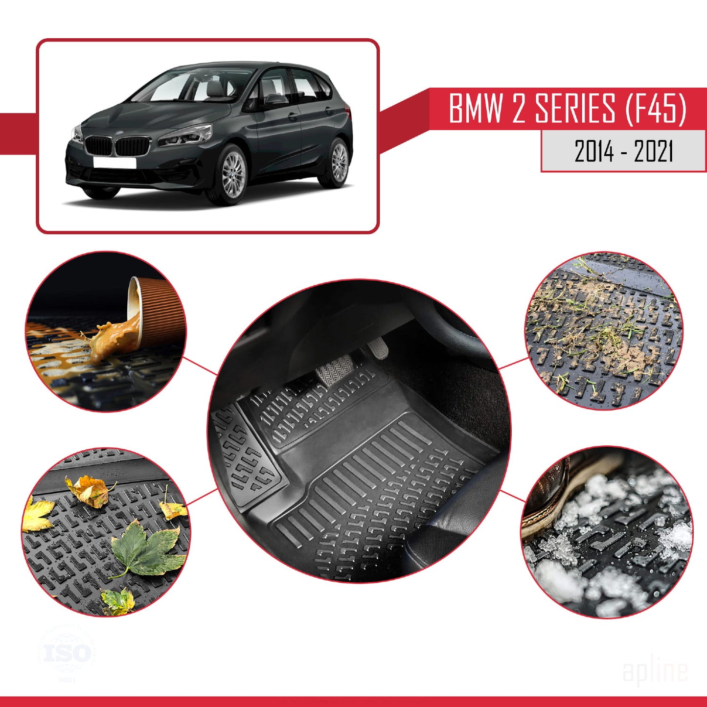 4D Rubbermatten Compatible met BMW Serie 2 (F45) Active Tourer 2014-2021 Zwart