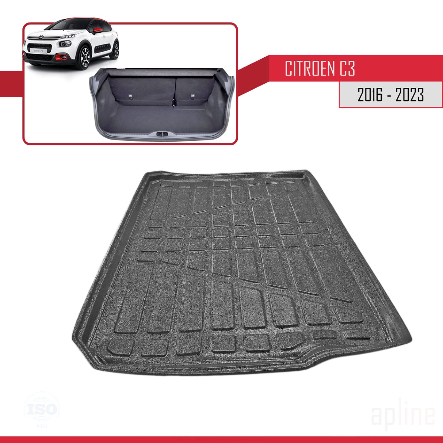 Compatibile con Citroen C3 III (SX/SY) 2016-2023 Tappetino flessibile per bagagliaio, piano di carico nero