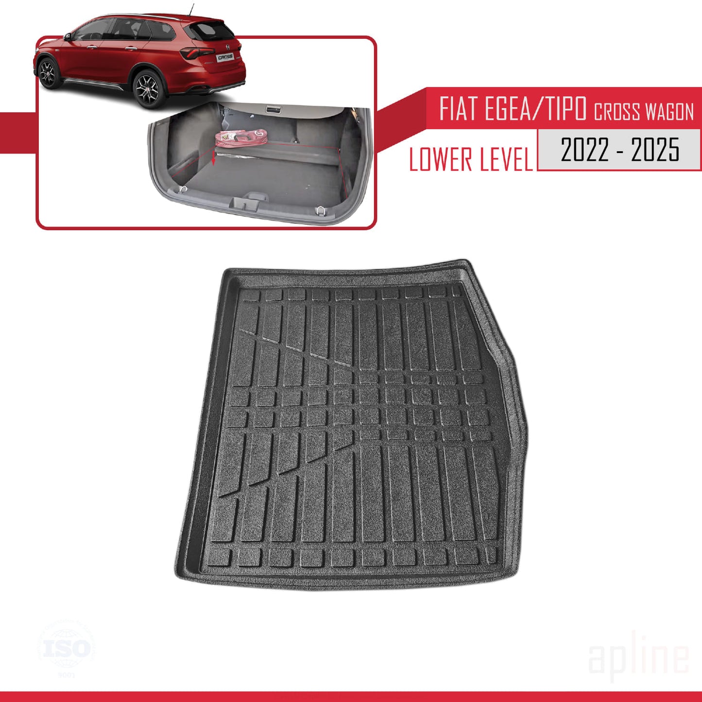 Compatibile con Fiat Egea Cross Wagon 2022-2025 Flessibile Vasca Baule Piano di Carico Inferiore Tappetino Bagagliaio Nero