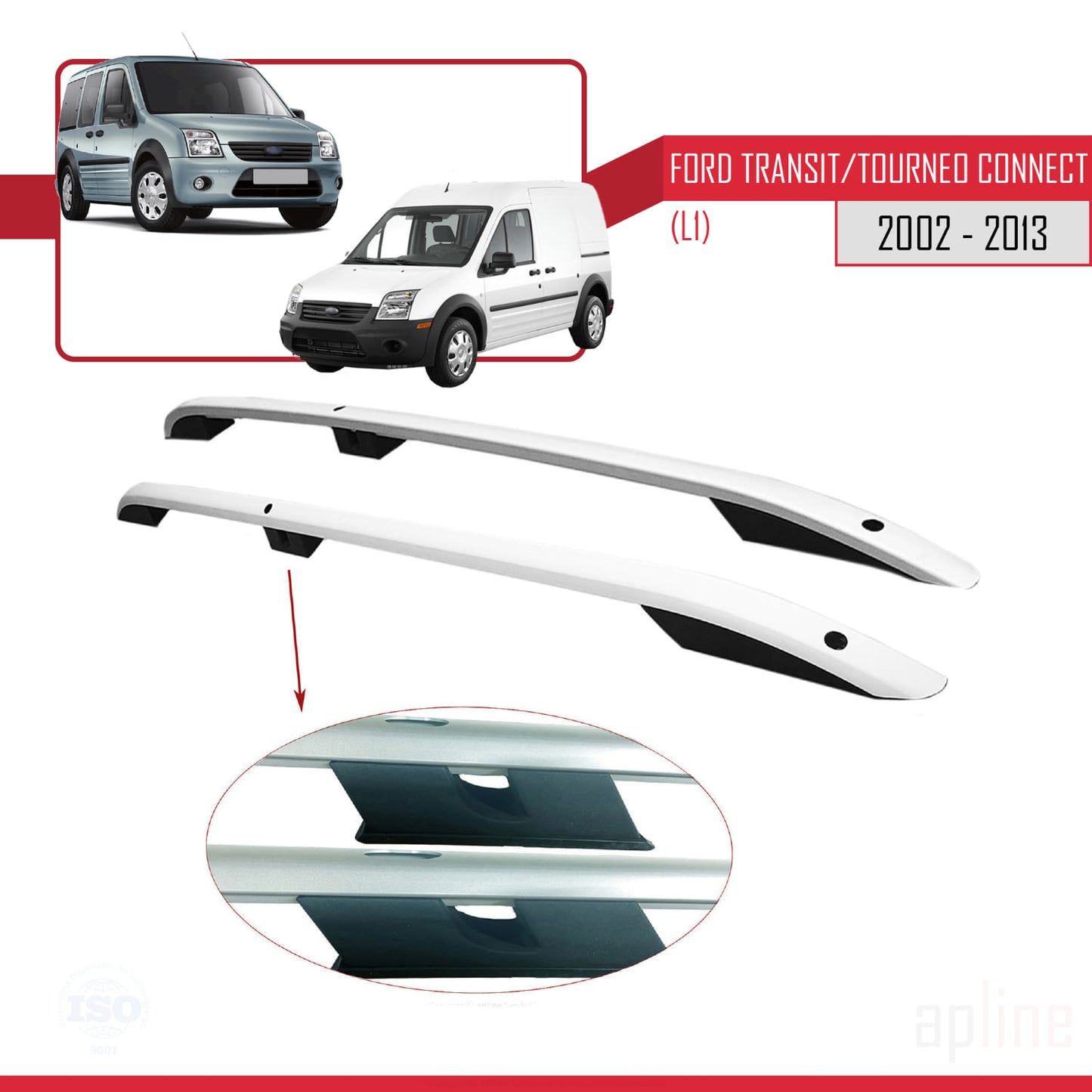 Compatible avec Ford Transit/Tourneo Connect 2002-2013 (Empattement Court L1/H1) Rails de Toit Porte-bagages sur le Toit Gris
