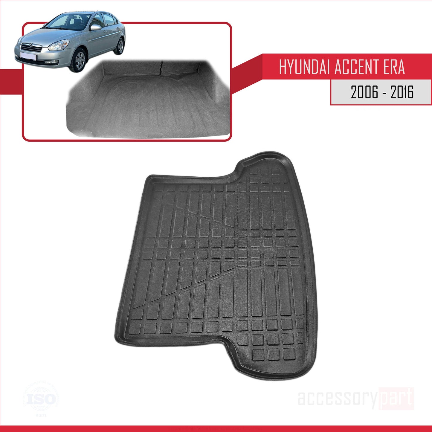 Tapis de Coffre pour Hyundai Accent Era 2006-2016 Flexible NOIR