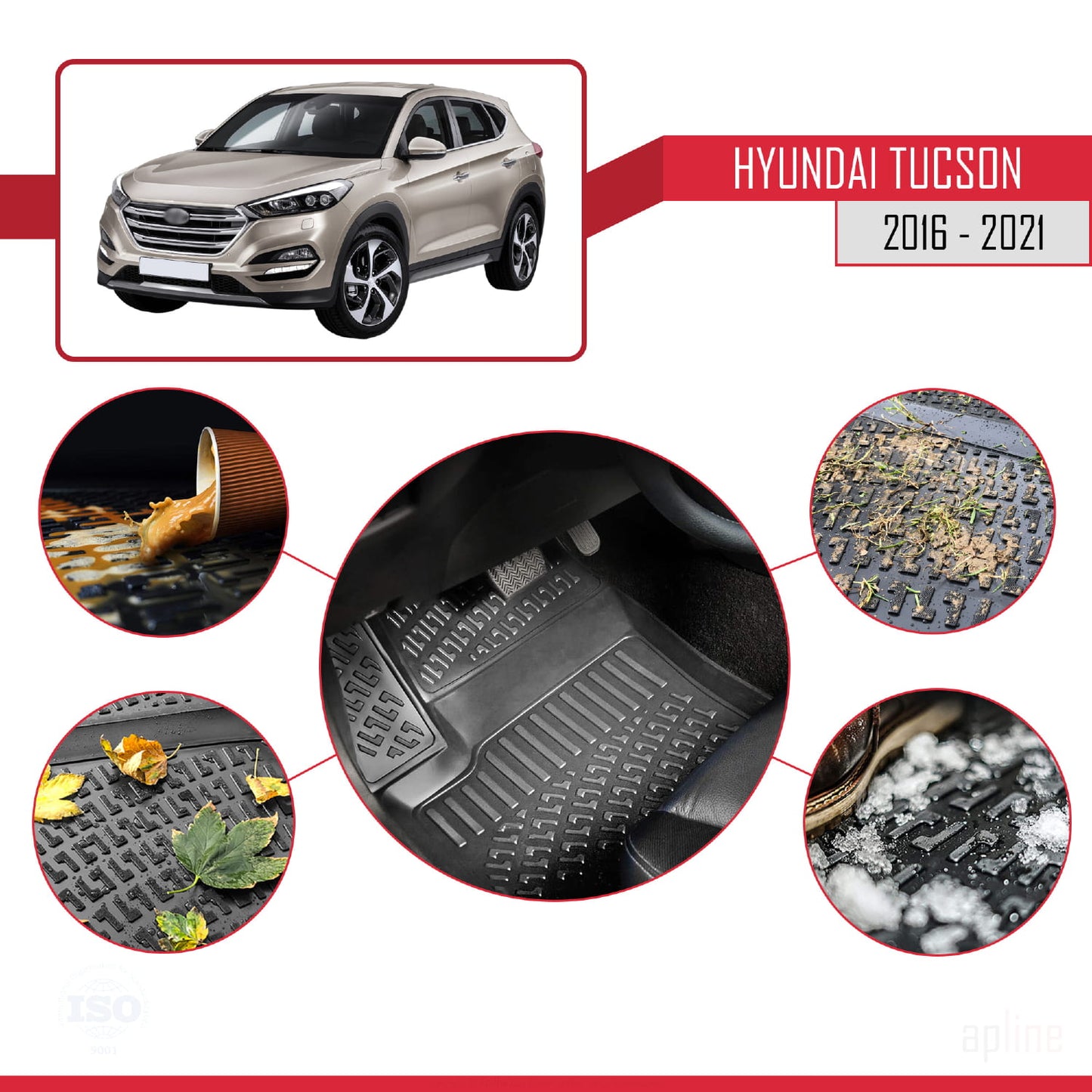 Compatible avec Hyundai Tucson 3 (TL) 2016-2021 4D Tapis de Voiture Noir