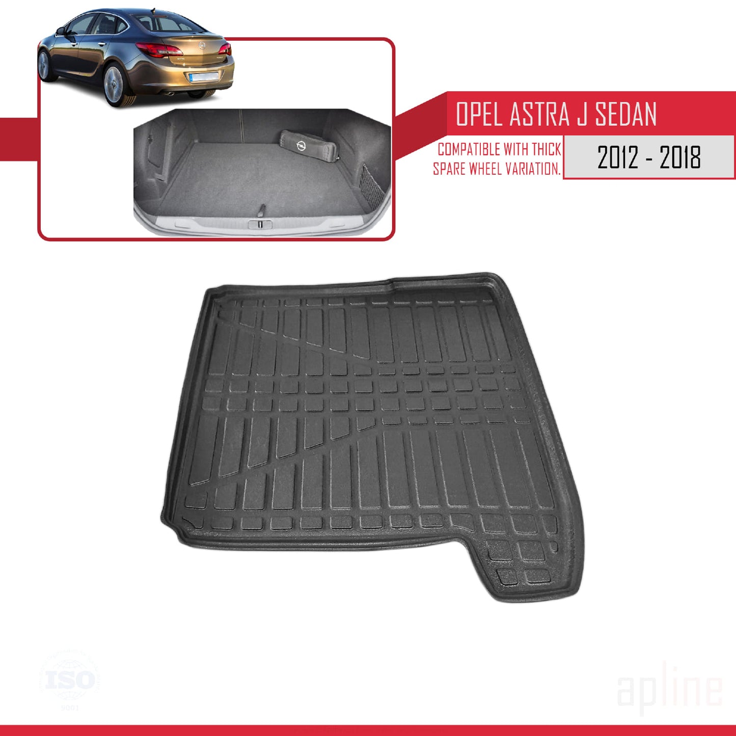 Compatible avec Opel Astra J (P09) Berline 2012-2018 Flexible Tapis de Coffre Plancher de Chargement Noir
