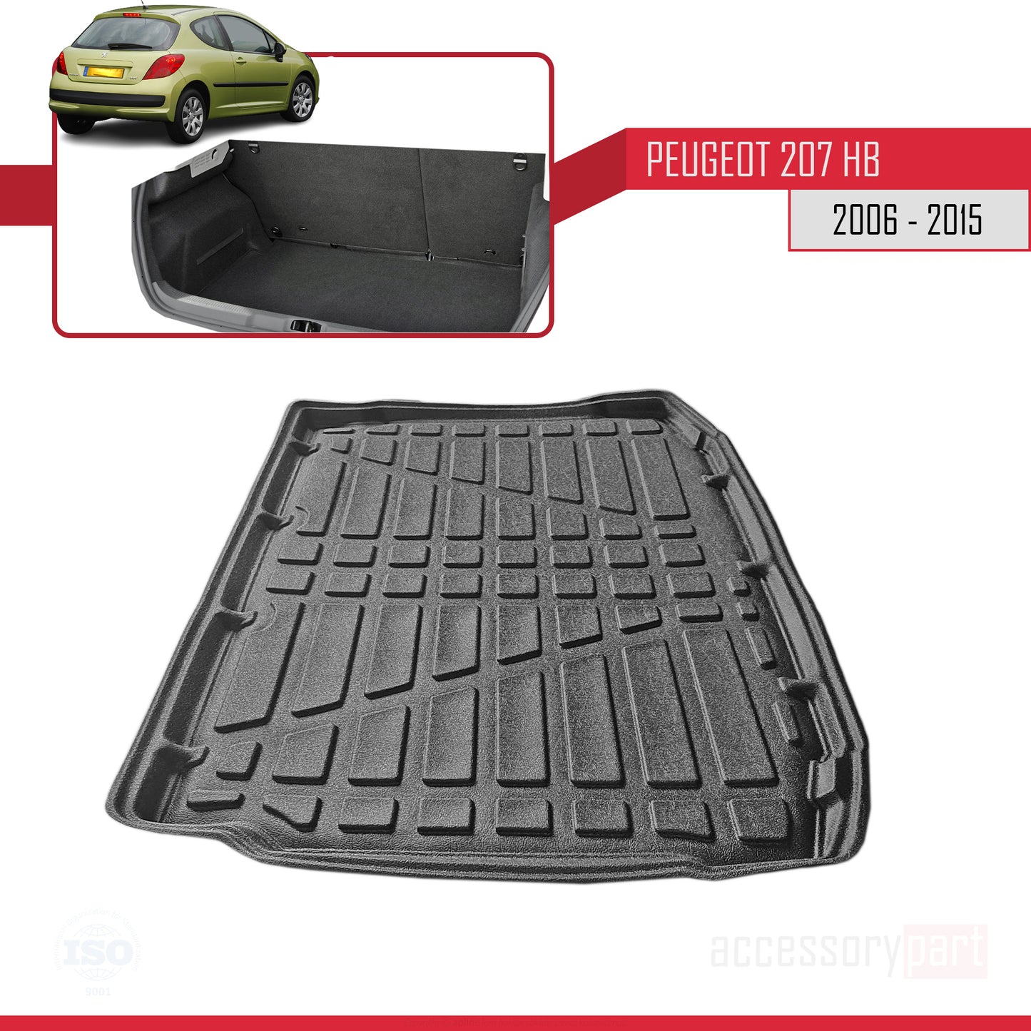 Tapis de Coffre pour Peugeot 207 Hayon 2006-2015 NOIR