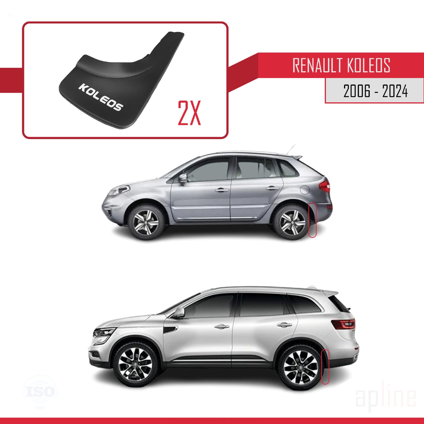 Compatibile con Renault Koleos 2007-2024 Parafanghi Anteriori e Posteriori Set del Veicolo 4 Pezzi Nero