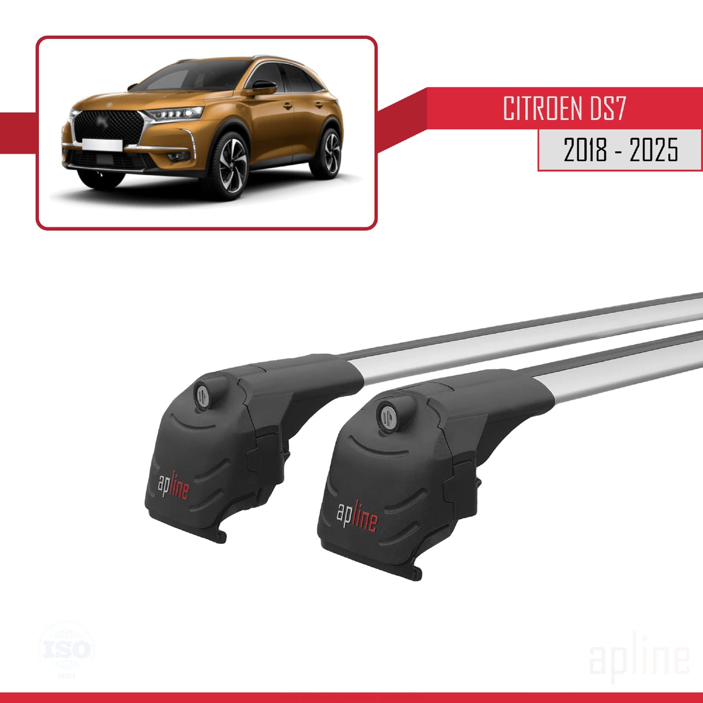 Compatible avec Citroen/DS 7 Crossback 2018-2025 ACE-2 Barres de Toit Railing Porte-Bagages de Voiture Gris Aluminium 2 Barres