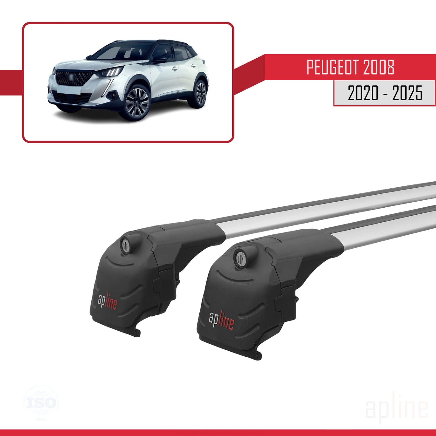 Compatible avec Peugeot 2008 II (P24) 2020-2025 ACE-2 Barres de Toit Railing Porte-Bagages de Voiture Gris Aluminium 2 Barres