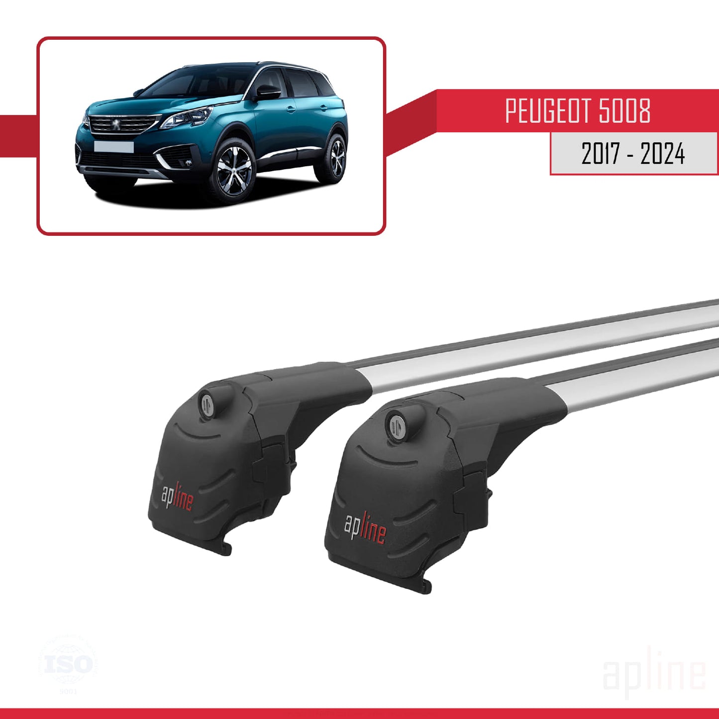Compatible avec Peugeot 5008 II (P87) 2017-2024 ACE-2 Barres de Toit Railing Porte-Bagages de Voiture Gris Aluminium 2 Barres