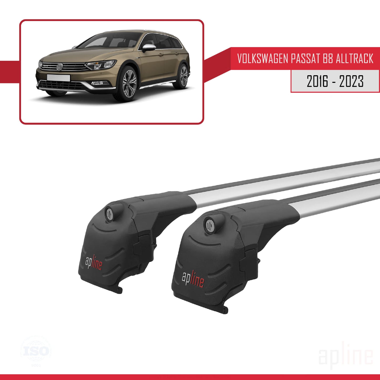 ACE-2 Dakdrager bagagedrager compatibel met Volkswagen Passat B8 (3G) Alltrack 2016-2023 Spoorstaven Grijs Aluminium 2 Staven