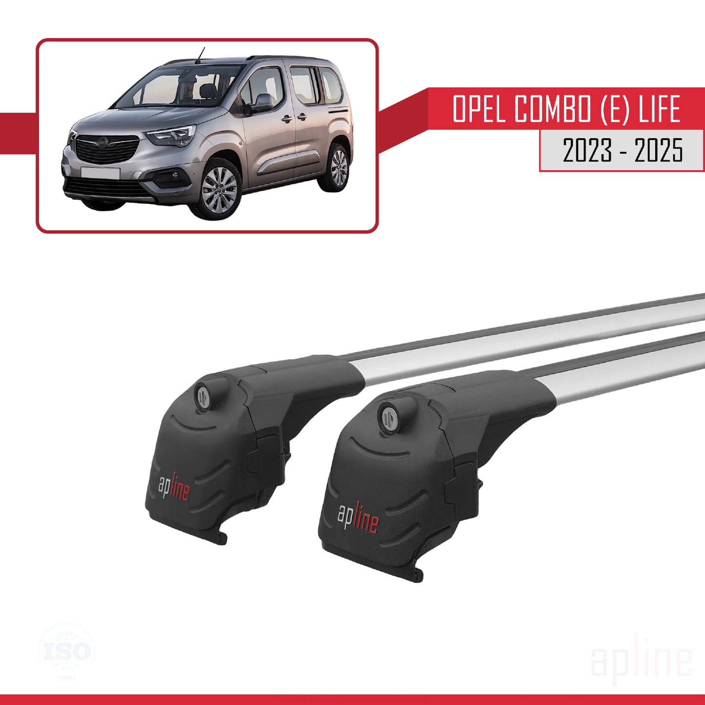 Compatible avec Opel Combo E Life 2023-2025 ACE-2 Barres de Toit Railing Porte-Bagages de Voiture Gris Aluminium 2 Barres