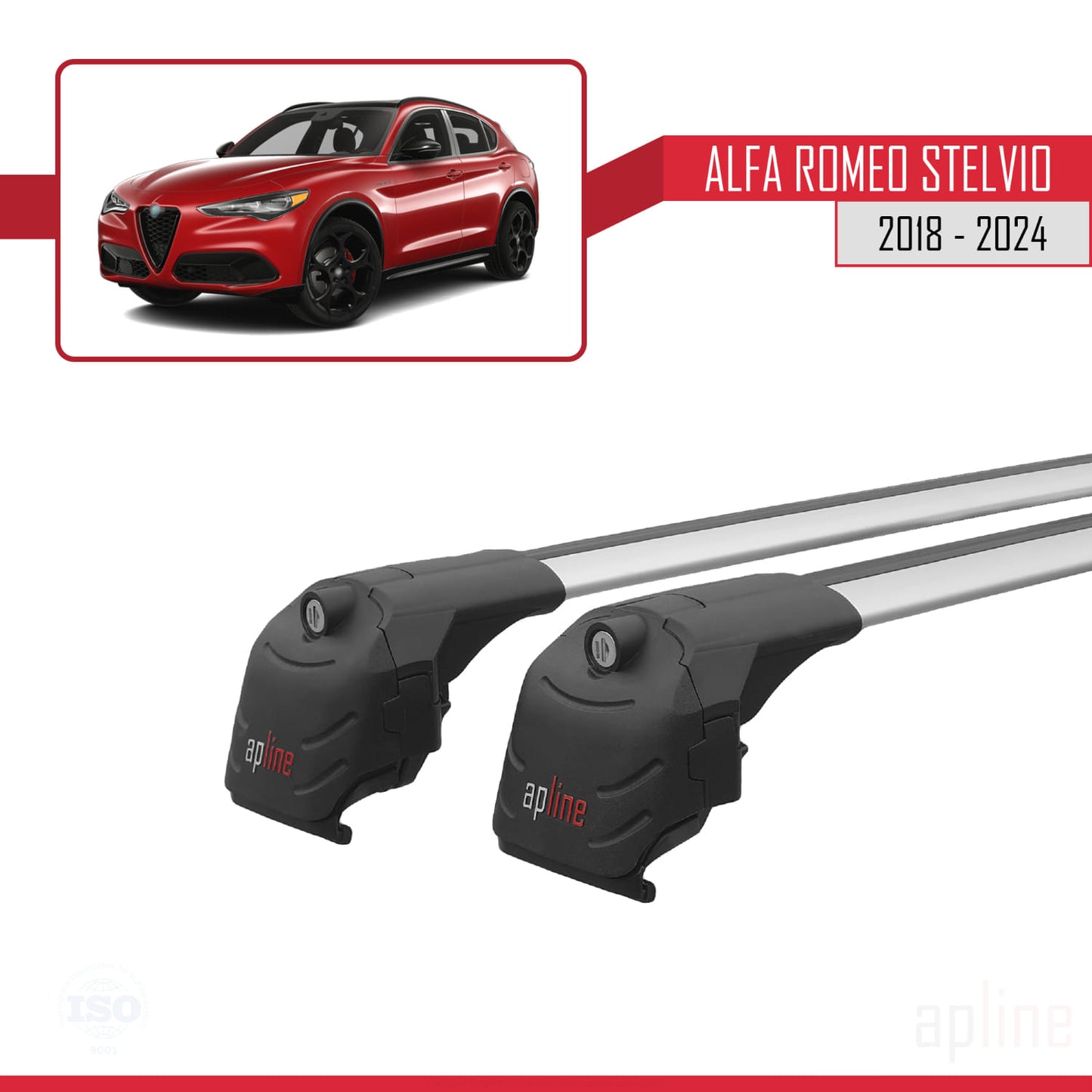 Compatibile con Alfa Romeo Stelvio 2018-2024 ACE-2 Barre Portatutto Portapacchi Auto Alluminio Grigio 2 Barre