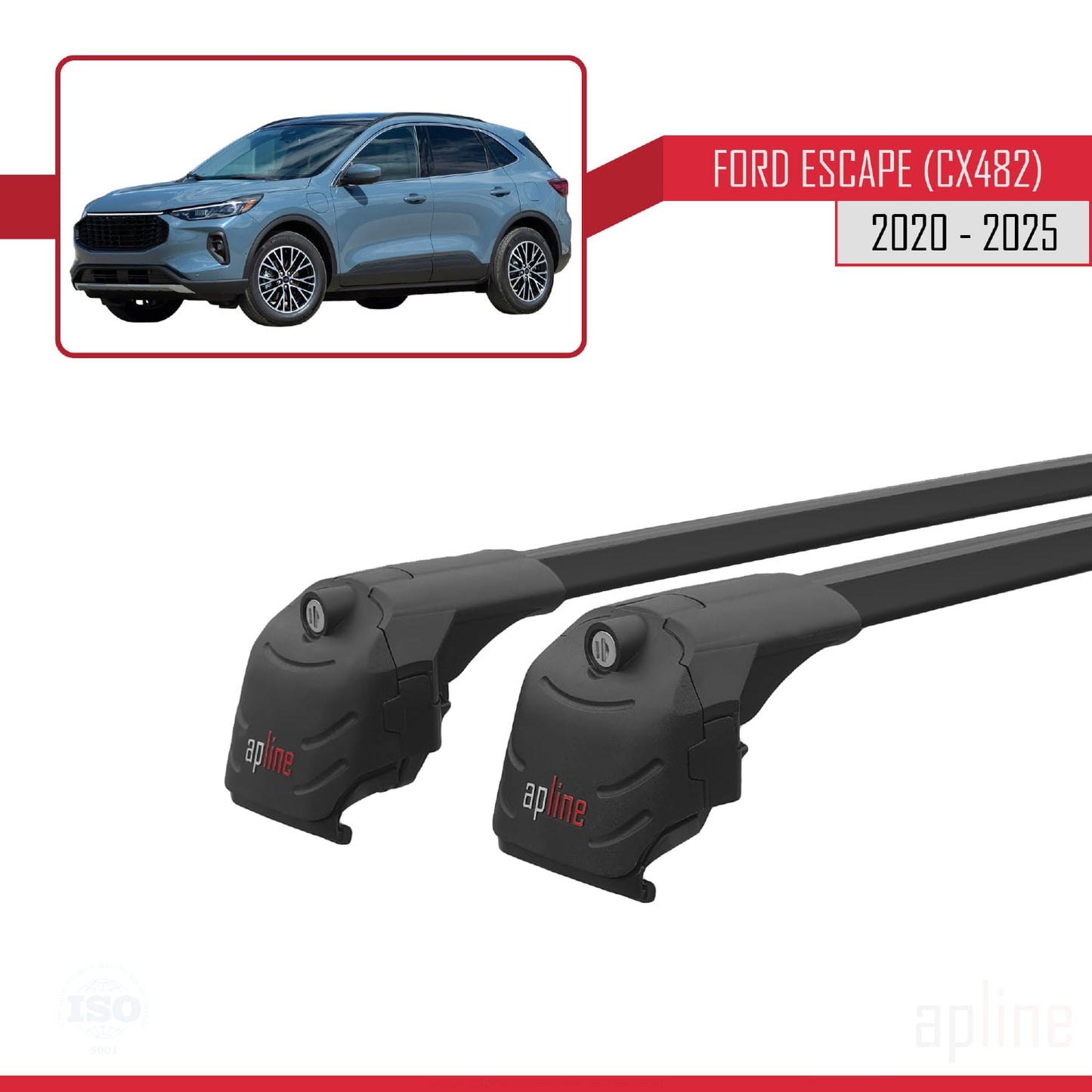ACE-2 Dakdrager bagagedrager compatibel met Ford Escape 4 (CX482) 2020-2025 Spoorstaven Zwart Aluminium 2 Staven