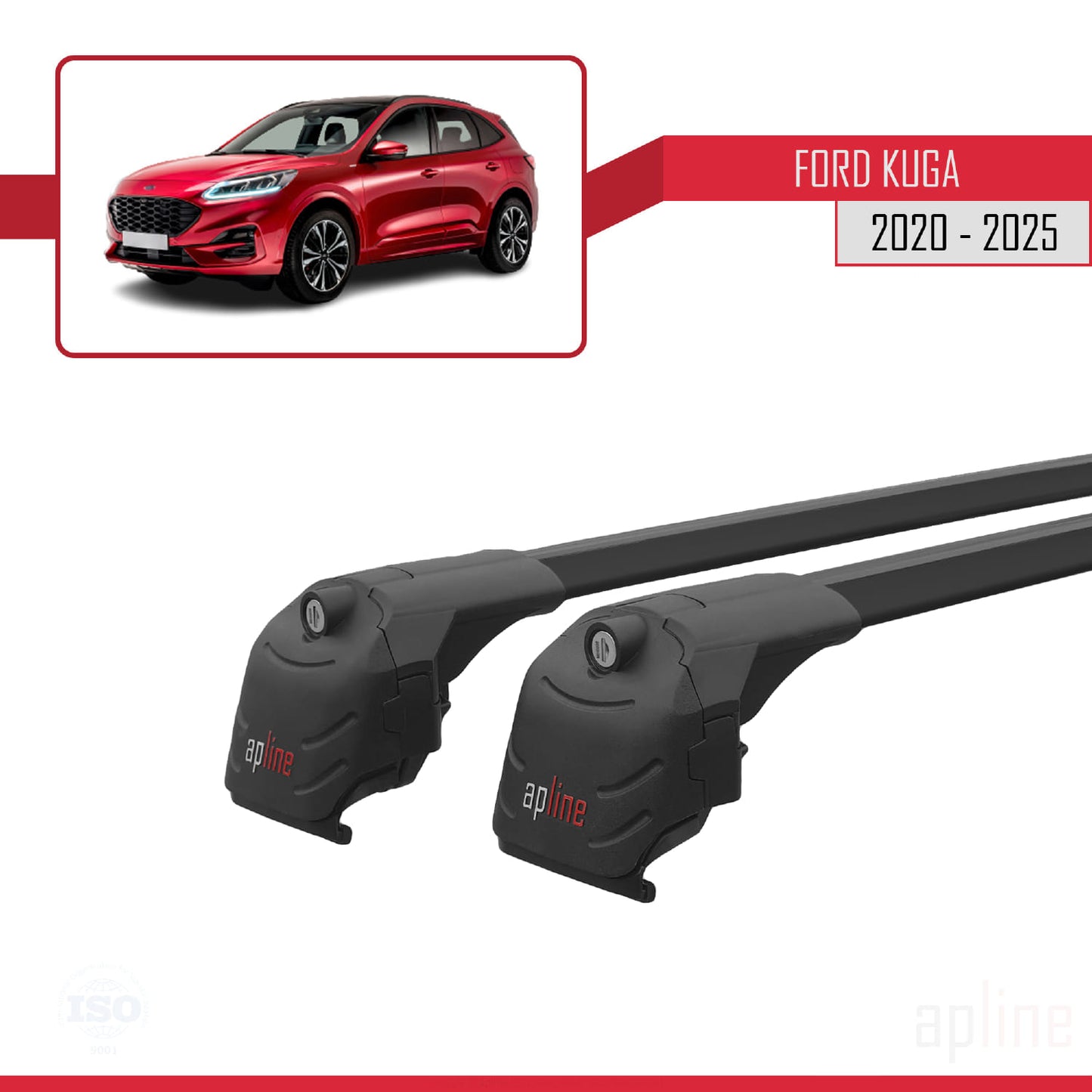 Compatibile con Ford Kuga 3 (CX482) 2020-2025 ACE-2 Barre portatutto per auto Portapacchi in alluminio nero 2 barre