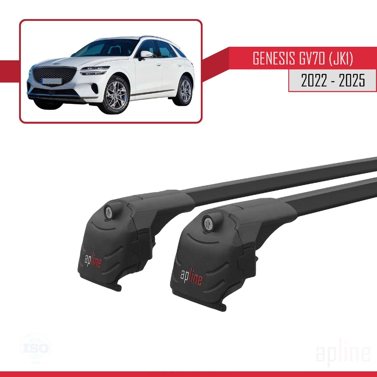 Compatible avec Genesis GV70 (JK1) 2022-2025 ACE-2 Barres de Toit Railing Porte-Bagages de Voiture Noir Aluminium 2 Barres