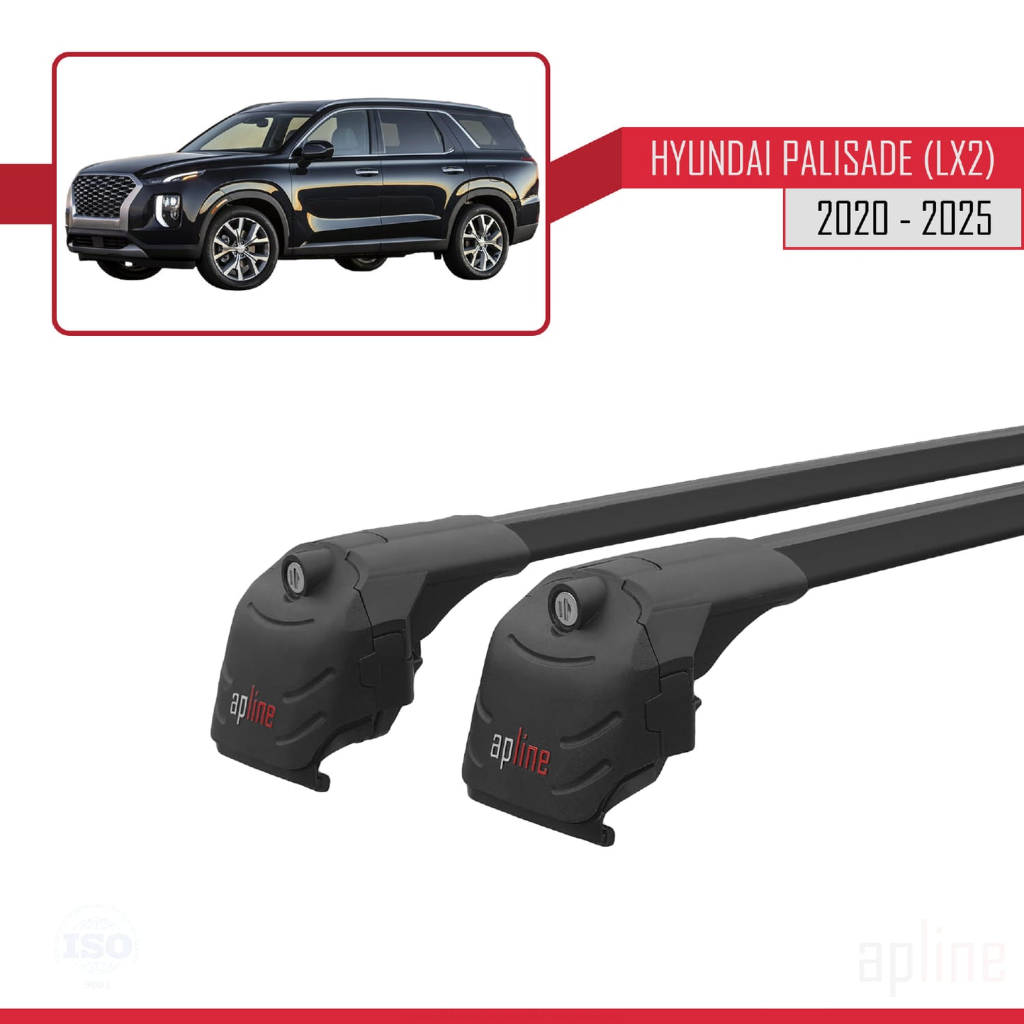 Compatible avec Hyundai Palisade (LX2) 2020-2025 ACE-2 Barres de Toit Railing Porte-Bagages de Voiture Noir Aluminium 2 Barres
