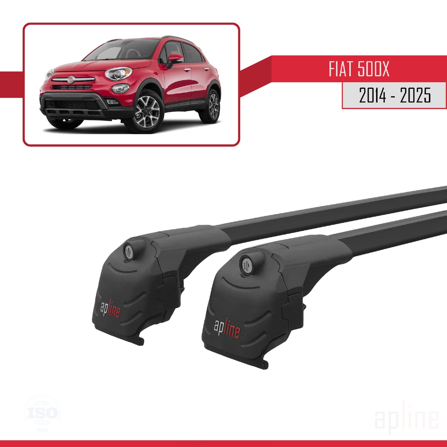 Compatibile con Fiat 500 X 2014-2025 ACE-2 Barre Tetto Portapacchi Auto Barre Portatutto Nero Alluminio 2 Barre