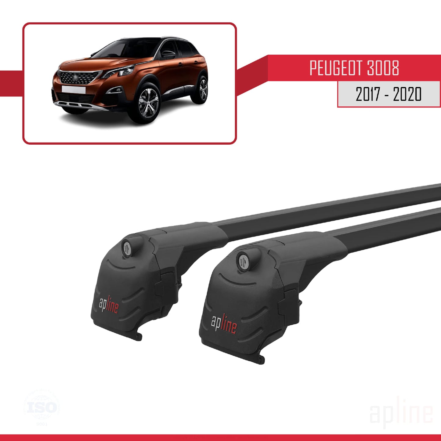 Compatible avec Peugeot 3008 II (P84) Pre-Facelift 2017-2020 ACE-2 Barres de Toit Railing Porte-Bagages de Voiture Noir Aluminium 2 Barres