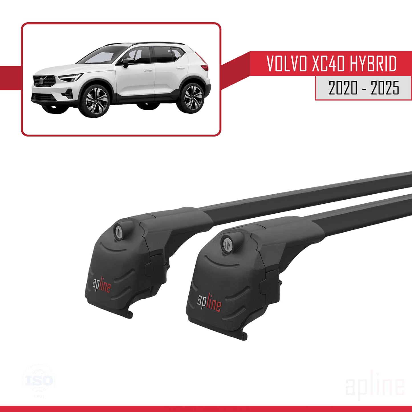 Compatible con Volvo XC40 (Hibrit) 2020-2025 ACE-2 Barras de Techo Auto Portaequipajes Barras Transversales Negro Aluminio 2 Barras