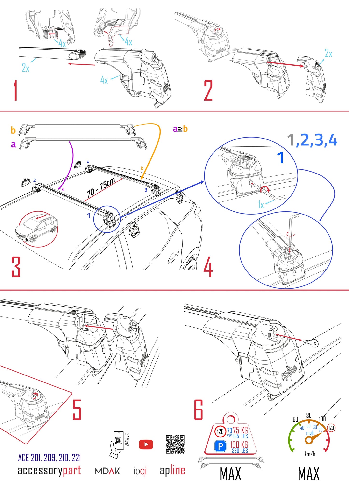 ACE-2 Dakdrager bagagedrager compatibel met Hyundai Bayon (BC3) 2021-2025 Spoorstaven Zwart Aluminium 2 Staven
