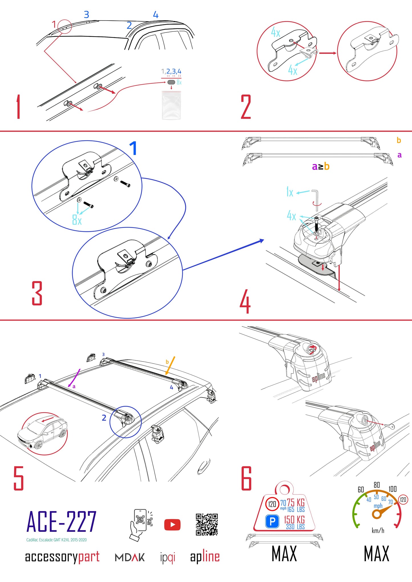 Compatibile con Chevrolet Suburban 2015-2020 ACE-2 Barre Tetto Portapacchi Auto Barre Portatutto Grigo Alluminio 2 Barre