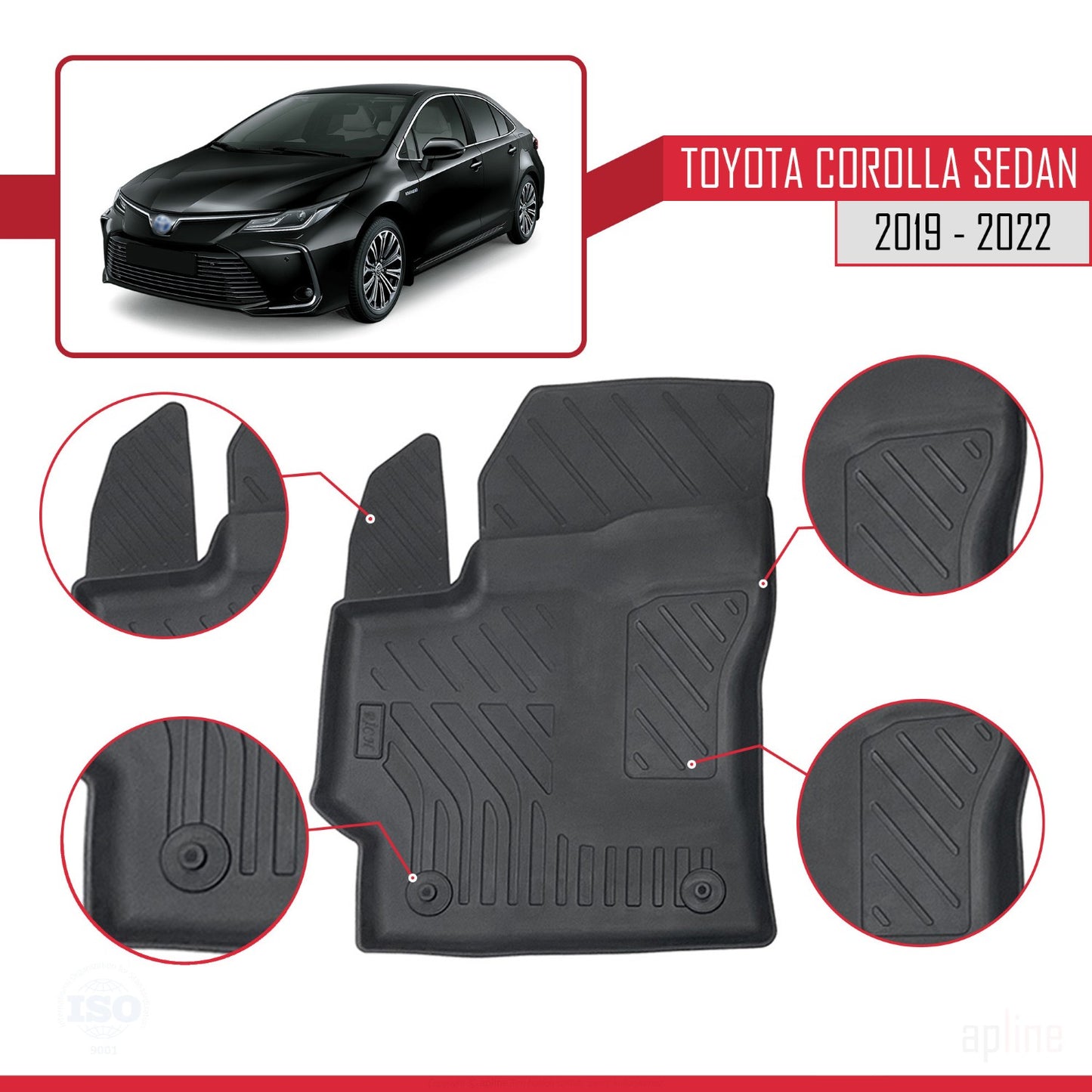 Kompatibel mit Toyota Corolla 12 (E210) Stufenheck 2019-2022 4D Gummimatten Schwarz