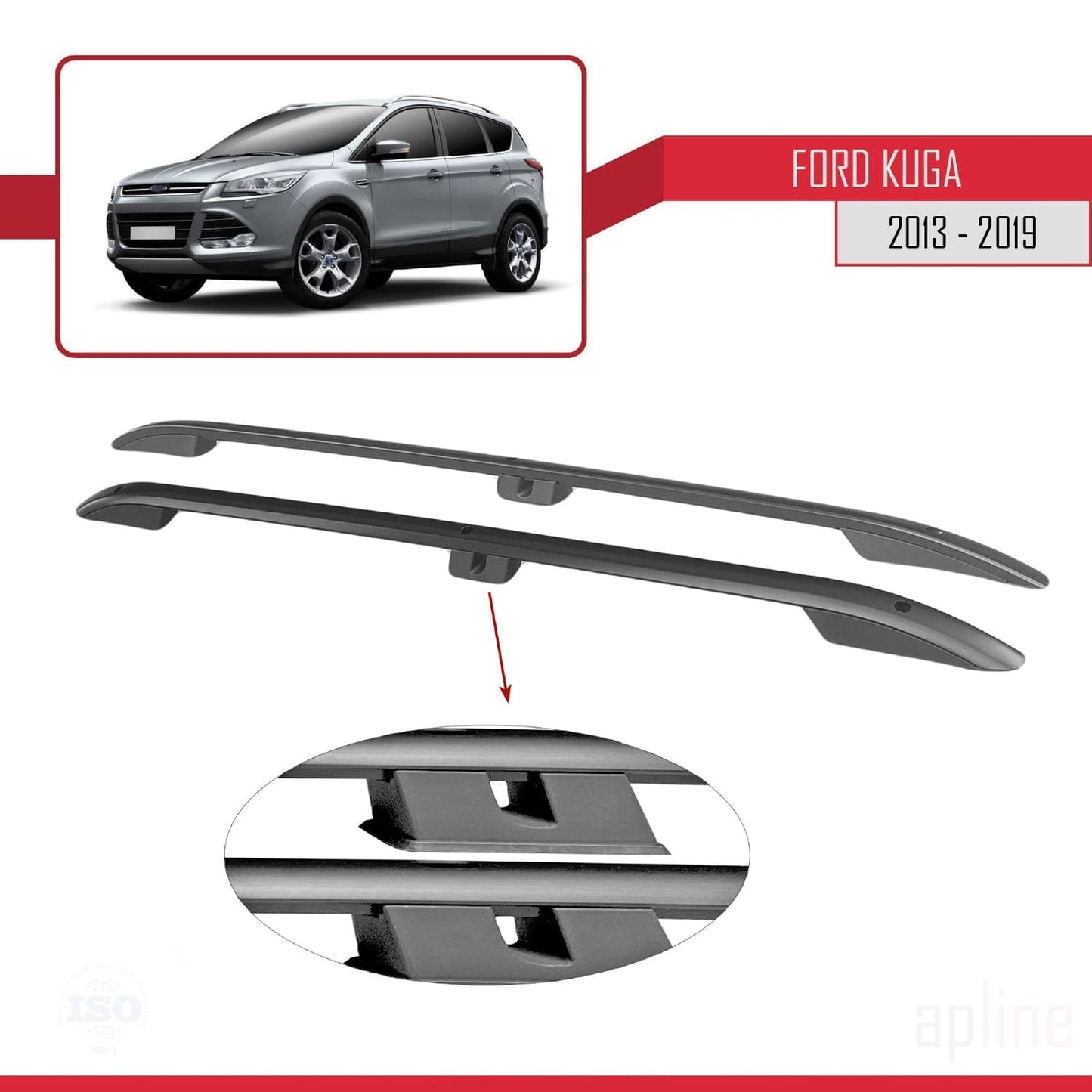 Dakrails Compatible met Ford Kuga 2 (C520) 2013-2019 (Korte Wielbasis L1/H1) Dakdrager Bagagedrager Zwart