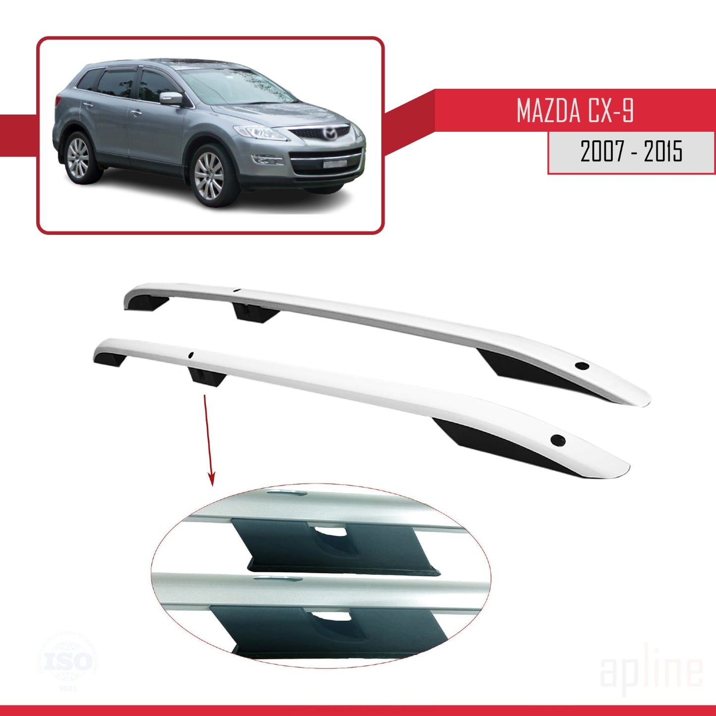 Dakrails Compatible met Mazda CX-9 I (TB) 2007-2015 (Korte Wielbasis L1/H1) Dakdrager Bagagedrager Grijs