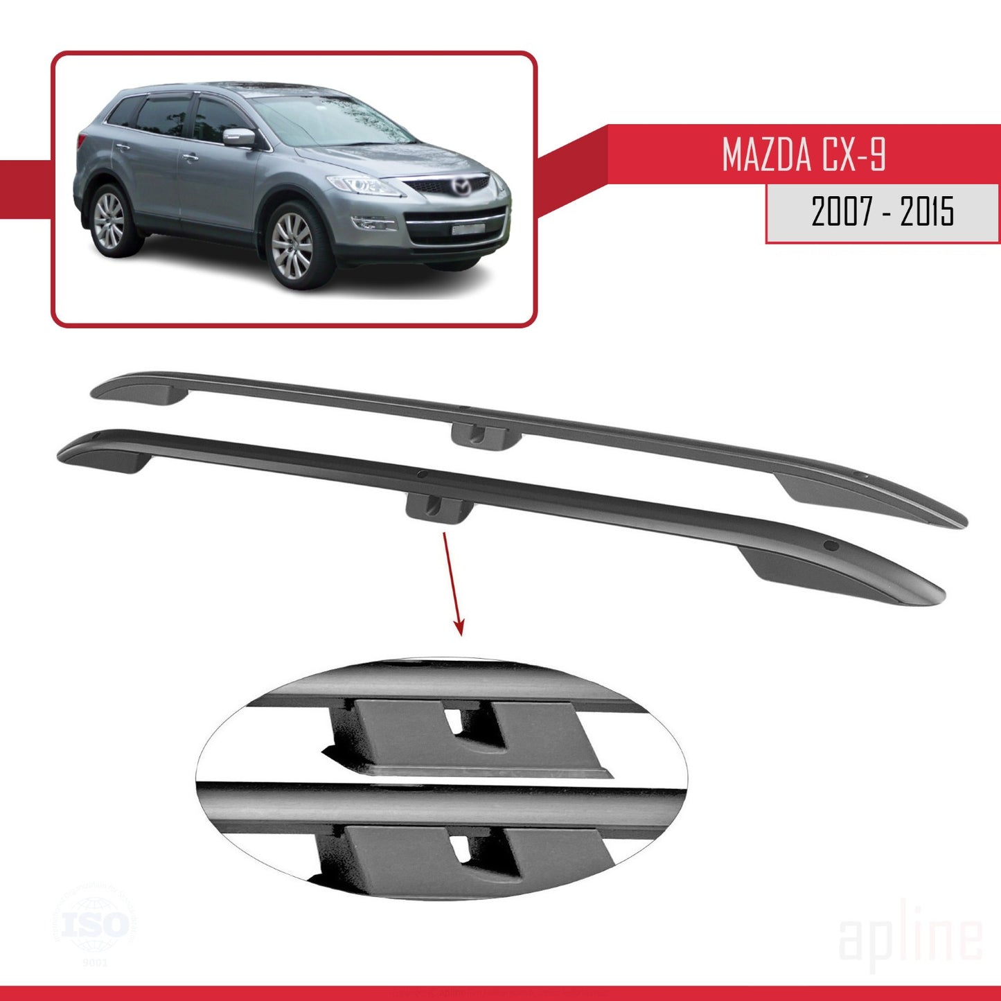 Compatibile con Mazda CX-9 I (TB) 2007-2015 (Passo Corto L1/H1) Barre sul Tetto Portapacchi sul Tetto Nero
