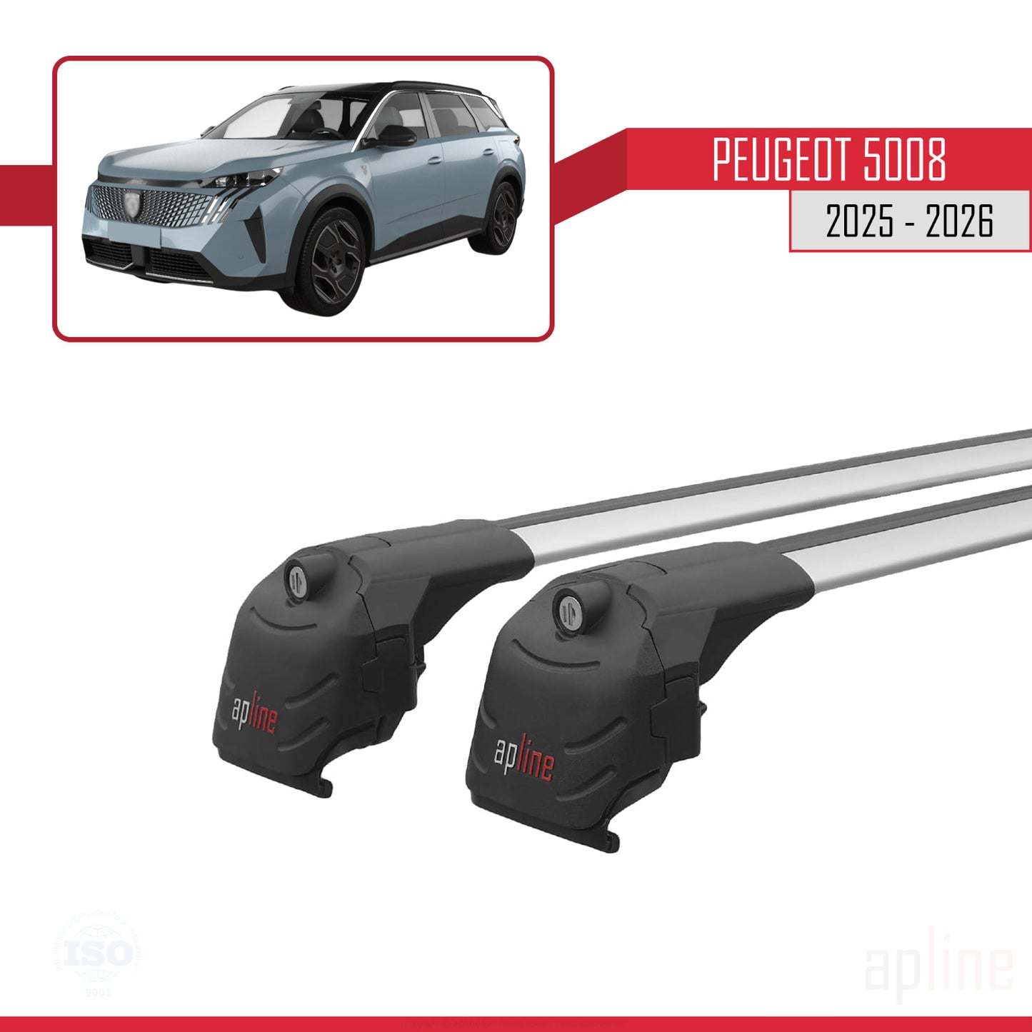 Compatible avec Peugeot 5008 2025-2026 ACE-2 Barres de Toit Railing Porte-Bagages de Voiture Gris Aluminium 2 Barres