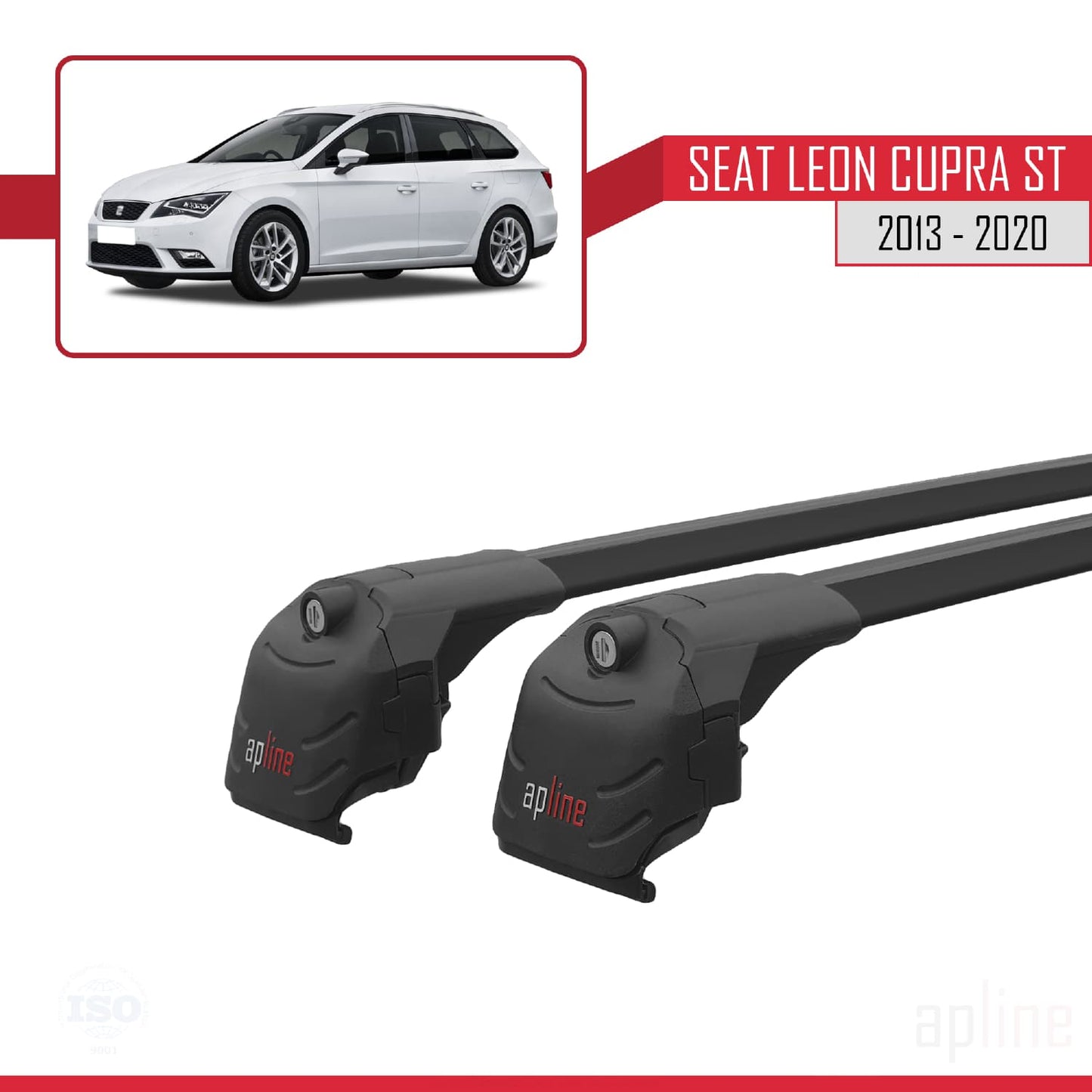 Compatible avec Seat Leon 3 (5F) Cupra ST 2013-2020 ACE-2 Barres de Toit Railing Porte-Bagages de Voiture Noir Aluminium 2 Barres