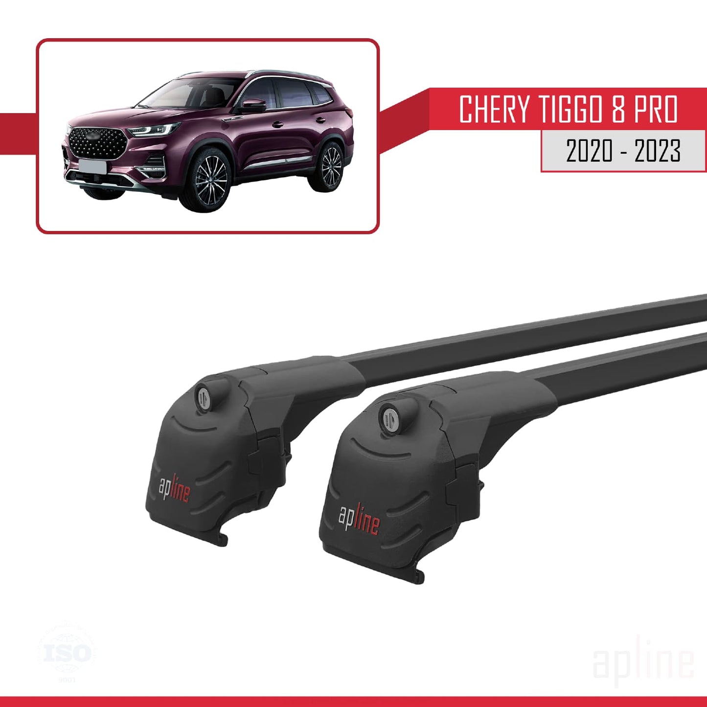 ACE-2 Dakdrager bagagedrager compatibel met Chery Tiggo 8 Pro 2020-2023 Spoorstaven Zwart Aluminium 2 Staven