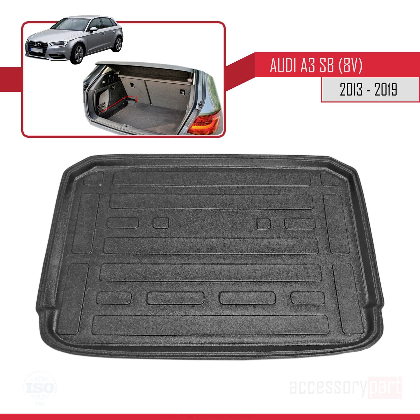 Compatibile con A3 (8V) Sportback 2013-2020 Flessibile Vasca Baule Piano di Carico Tappetino Bagagliaio Nero