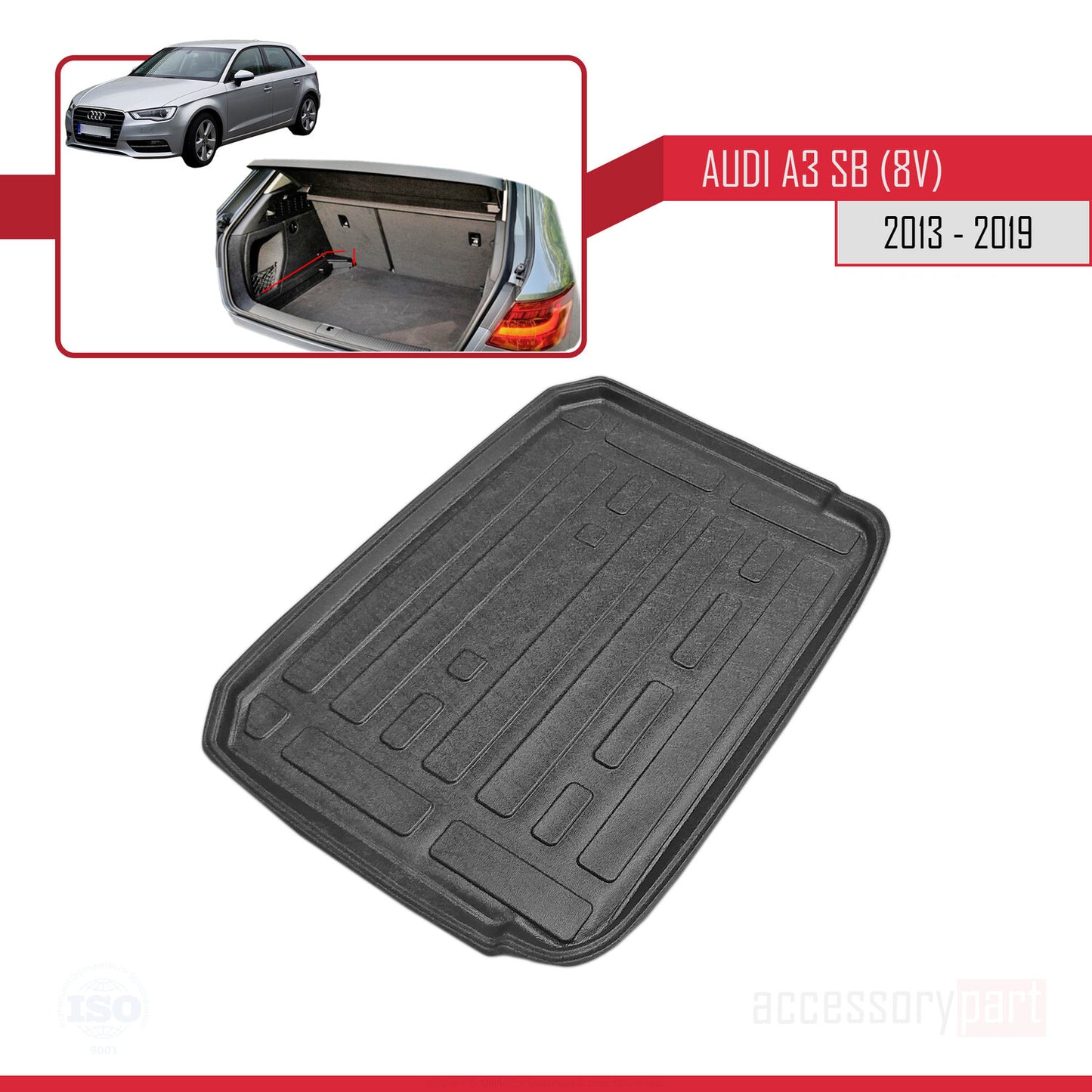 Compatibile con A3 (8V) Sportback 2013-2020 Flessibile Vasca Baule Piano di Carico Tappetino Bagagliaio Nero