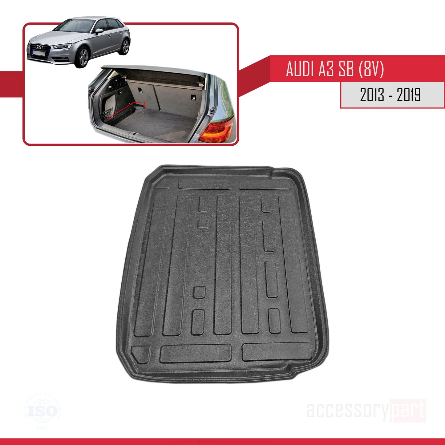 Compatibile con A3 (8V) Sportback 2013-2020 Flessibile Vasca Baule Piano di Carico Tappetino Bagagliaio Nero