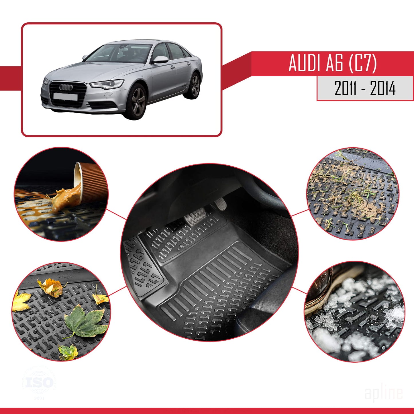 Compatibile con tappetini auto A6 (C7) 2011-2014 4D neri