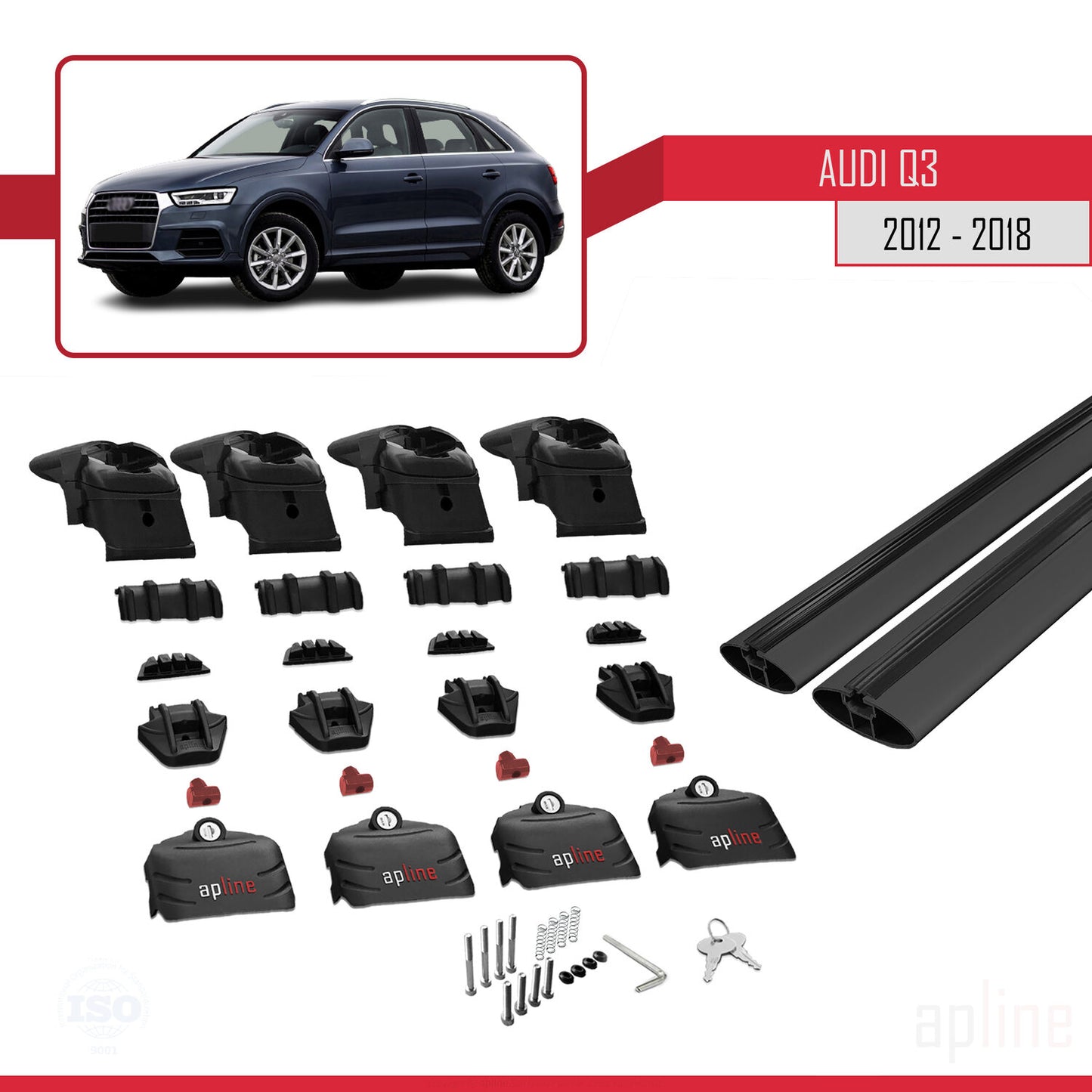 Kompatibel mit Q3 (8U) 2012-2018 ACE-2 Relingträger Dachträger Auto Gepäckträger Schwarz Aluminium 2 Stangen