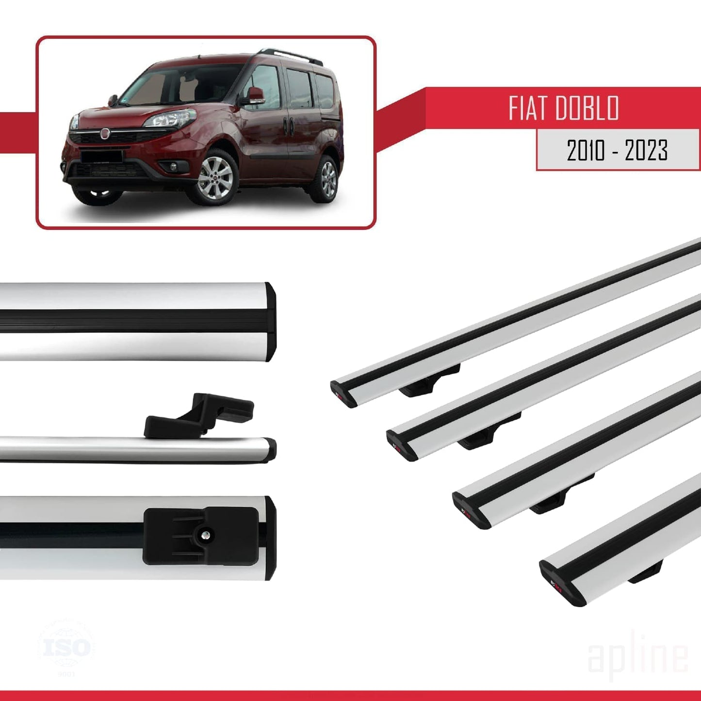Compatibile con Fiat Doblo 2 2010-2022 modello BASIC Barre portatutto Railing Portapacchi per auto Alluminio grigio 4 barre