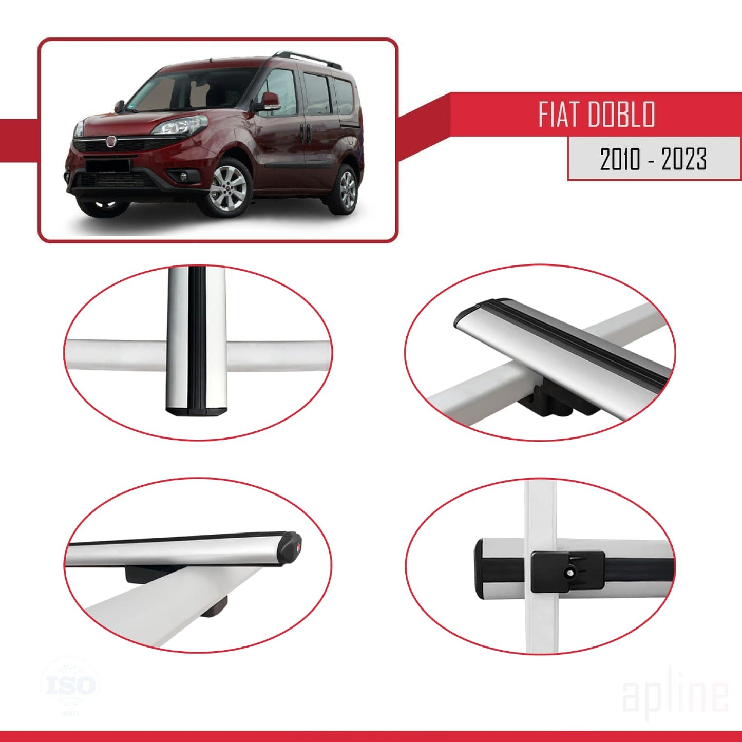 Compatibile con Fiat Doblo 2 2010-2022 modello BASIC Barre portatutto Railing Portapacchi per auto Alluminio grigio 4 barre