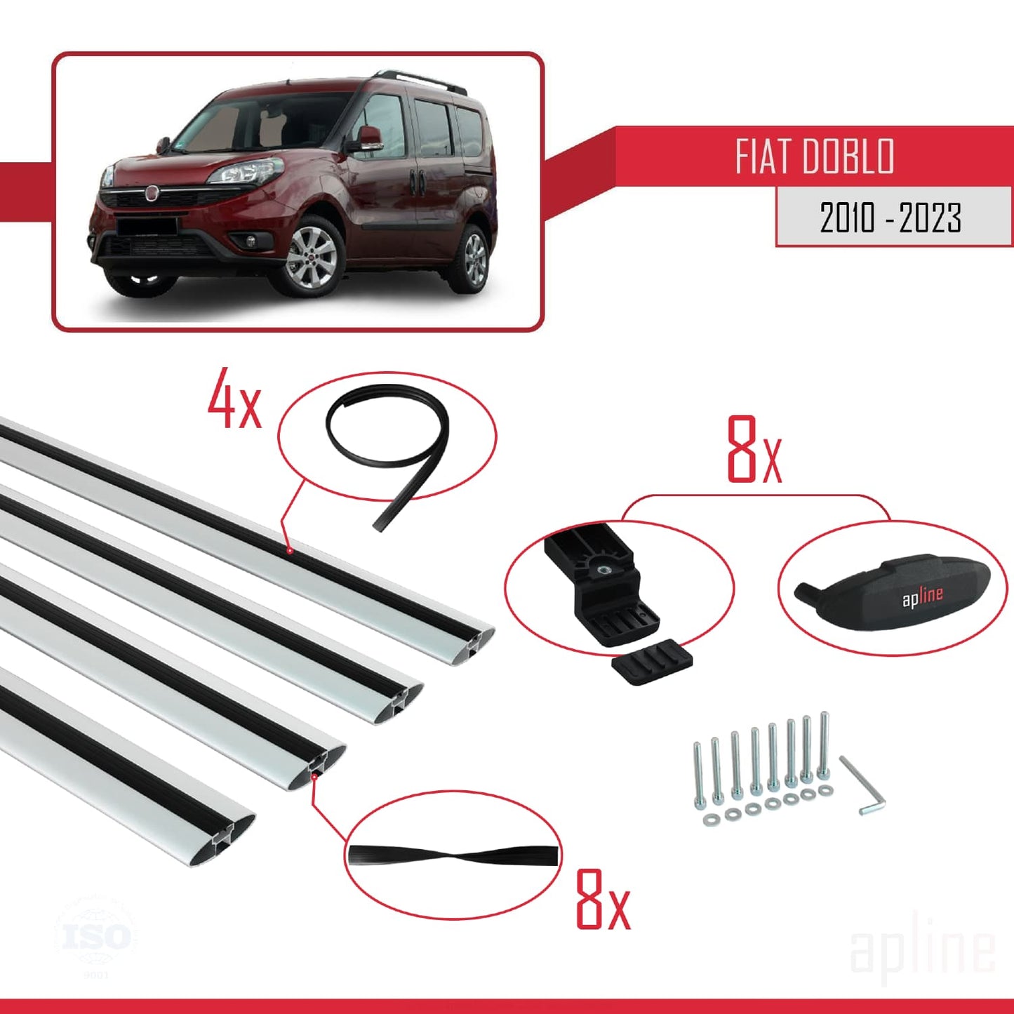 Compatibile con Fiat Doblo 2 2010-2022 modello BASIC Barre portatutto Railing Portapacchi per auto Alluminio grigio 4 barre