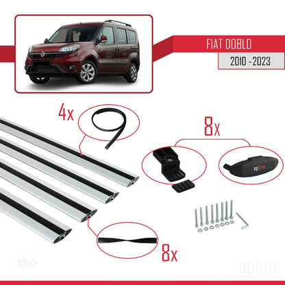 Compatibile con Fiat Doblo 2 2010-2022 modello BASIC Barre portatutto Railing Portapacchi per auto Alluminio grigio 4 barre