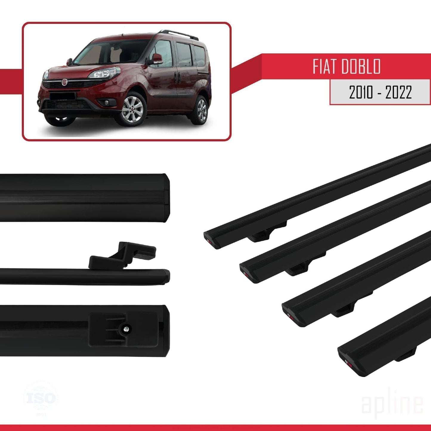 Compatibile con Fiat Doblo 2 2010-2022 modello BASIC Barre portatutto Railing Portapacchi per auto Alluminio nero 4 barre