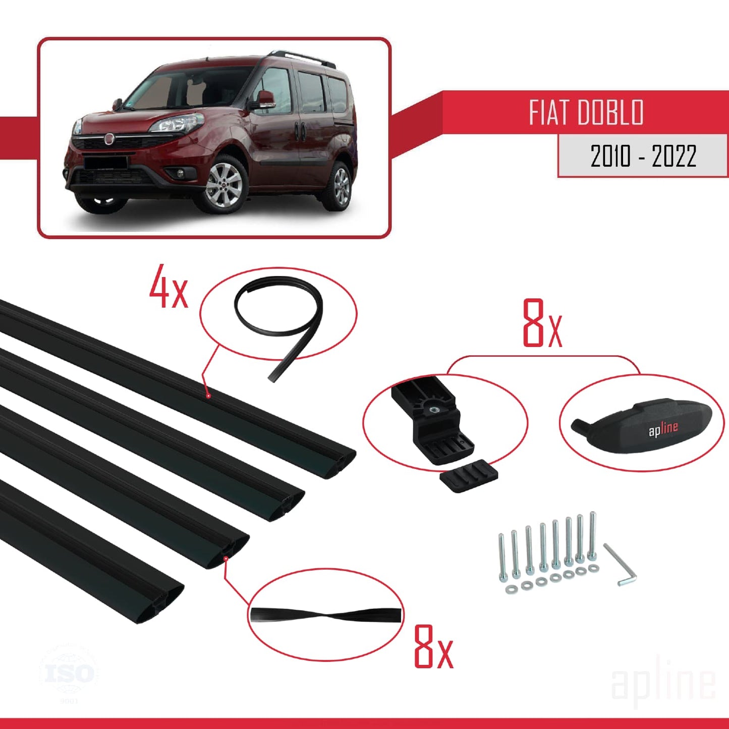 Compatibile con Fiat Doblo 2 2010-2022 modello BASIC Barre portatutto Railing Portapacchi per auto Alluminio nero 4 barre