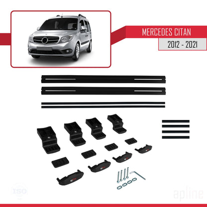 Kompatibel mit Mercedes Citan (W415) 2012-2021 BASIC Model Relingträger Dachträger Auto Gepäckträger Schwarz Aluminium 2 Stangen