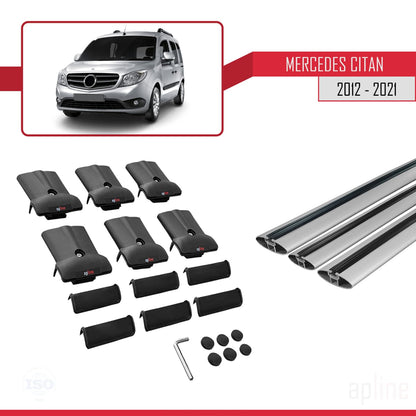 Compatible avec Mercedes Citan (W415) 2012-2021 FLY Model Barres de Toit Railing Porte-Bagages de Voiture Gris Aluminium 3 Barres