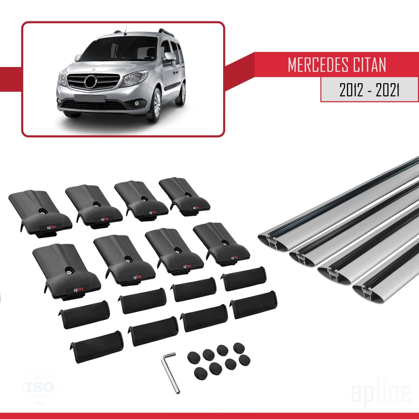 Compatible avec Mercedes Citan (W415) 2012-2021 FLY Model Barres de Toit Railing Porte-Bagages de Voiture Gris Aluminium 4 Barres