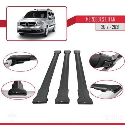 Compatible con Mercedes Citan (W415) 2012-2021 FLY Model Barras de Techo Auto Portaequipajes Barras Transversales Negro Aluminio 3 Barras