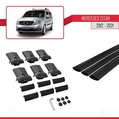 Compatible con Mercedes Citan (W415) 2012-2021 FLY Model Barras de Techo Auto Portaequipajes Barras Transversales Negro Aluminio 3 Barras