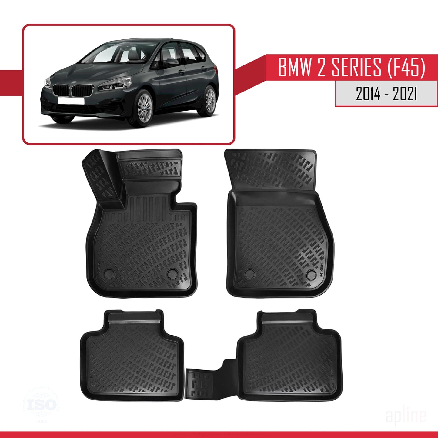 Compatible con BMW Serie 2 (F45) Active Tourer 2014-2021 4D Alfombrillas de Goma Negro