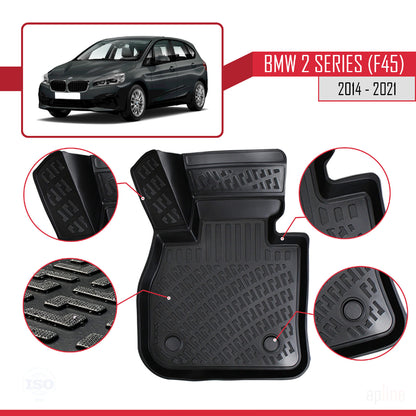 Compatible con BMW Serie 2 (F45) Active Tourer 2014-2021 4D Alfombrillas de Goma Negro